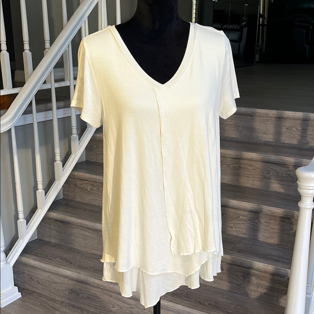 Soft Surroundings Cream V-Neck Layered Tee